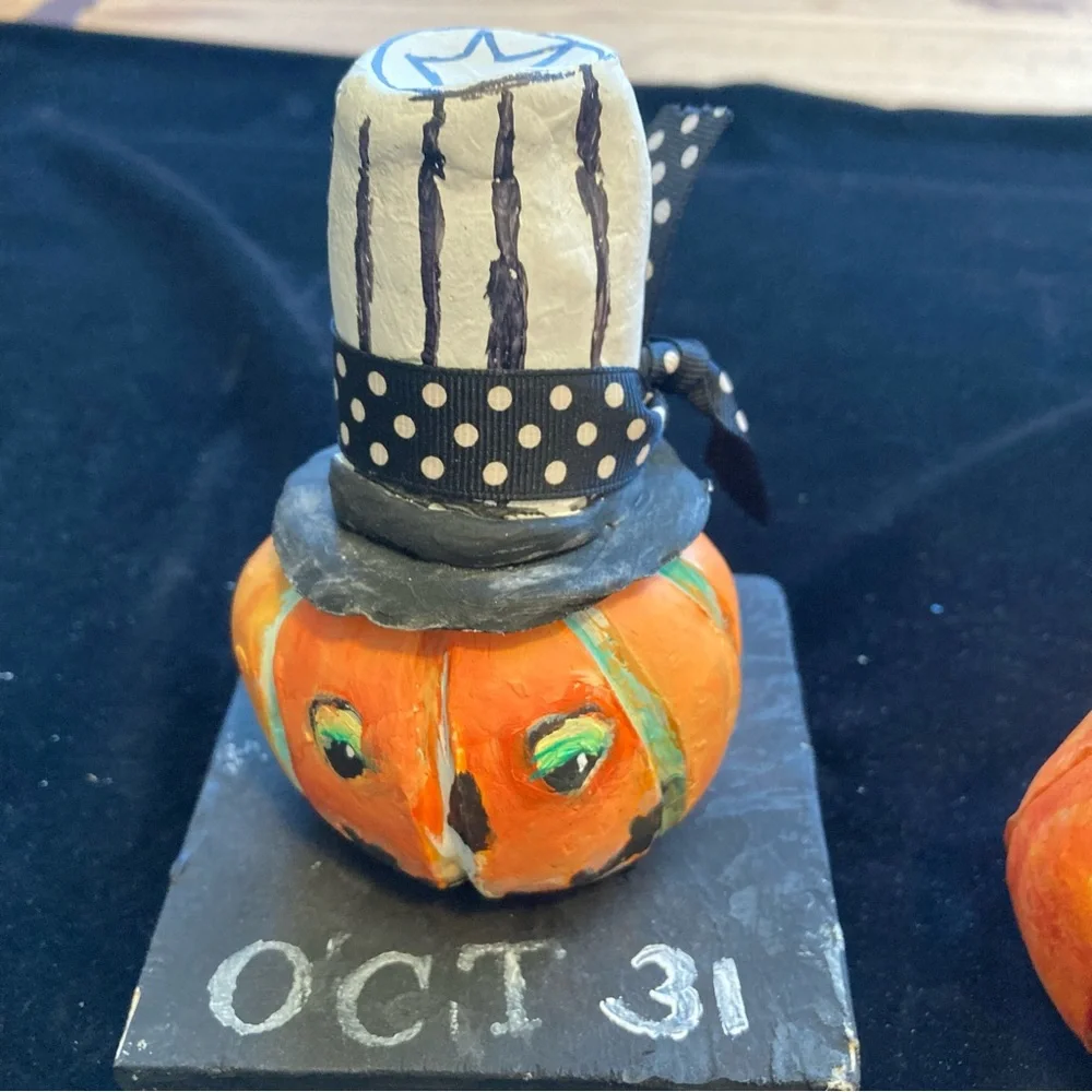Three Handmade Original  Ceramic Halloween Pumpkins 3”-5”